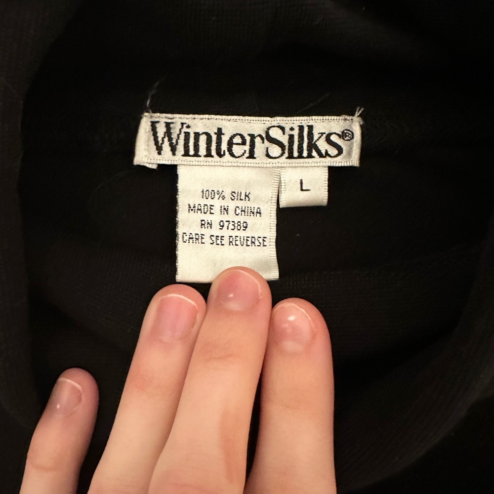 WinterSilks vintage black turtleneck 100% silk size large quiet luxury basics